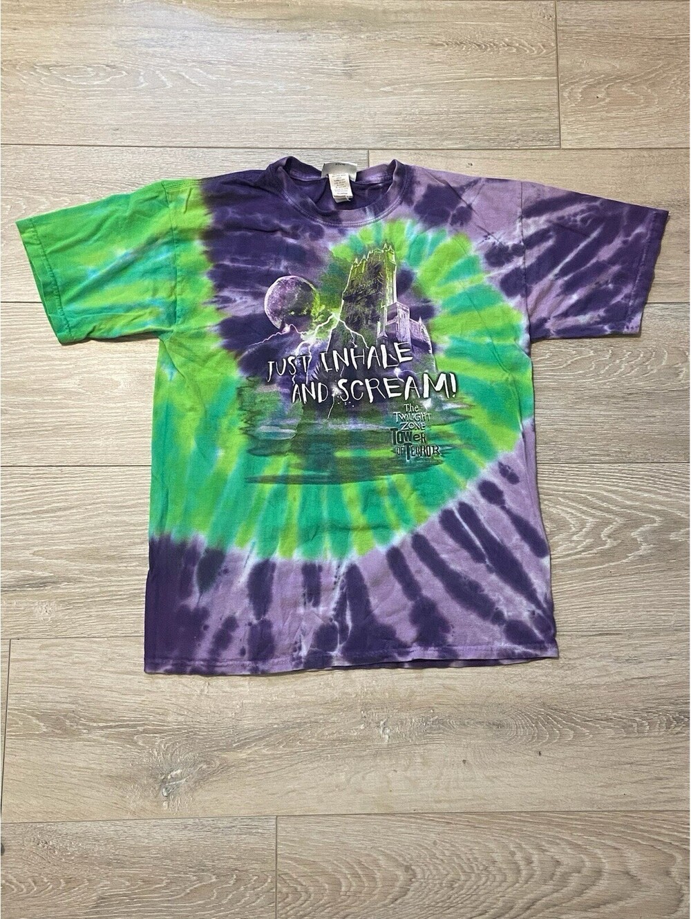 DISNEY PARKS Tower Of Terror Vintage Green Purple Tie-Dye Twilight Zone Size S